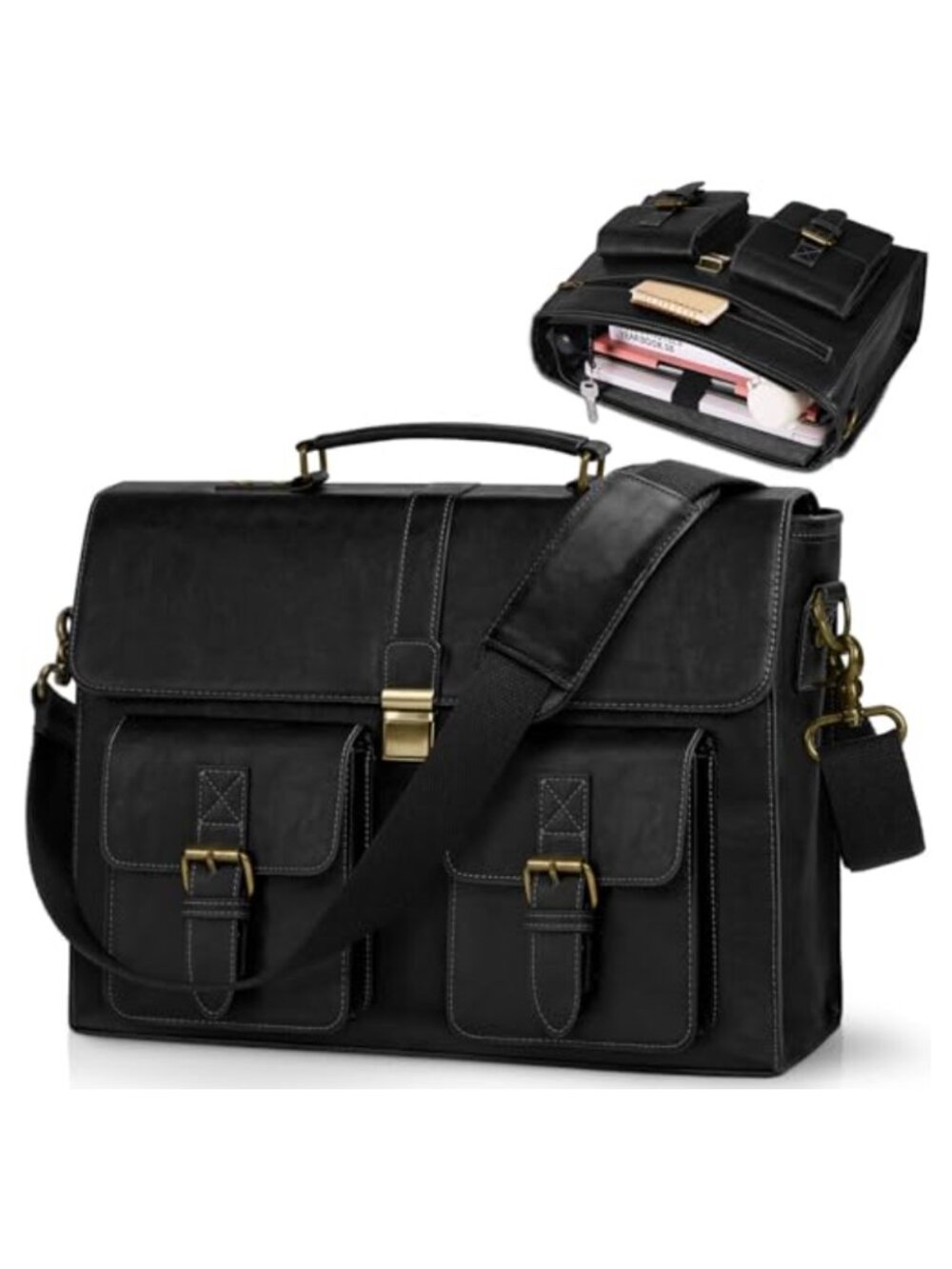 Vintage PU Leather Messenger Bag for Men 15.6" Laptop Briefcase Waterproof